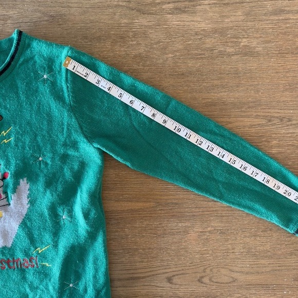 Holiday Time Cat Light Up Ugly Merry Christmas Party Sweater-Size L-Green-Works - Picture 15 of 17